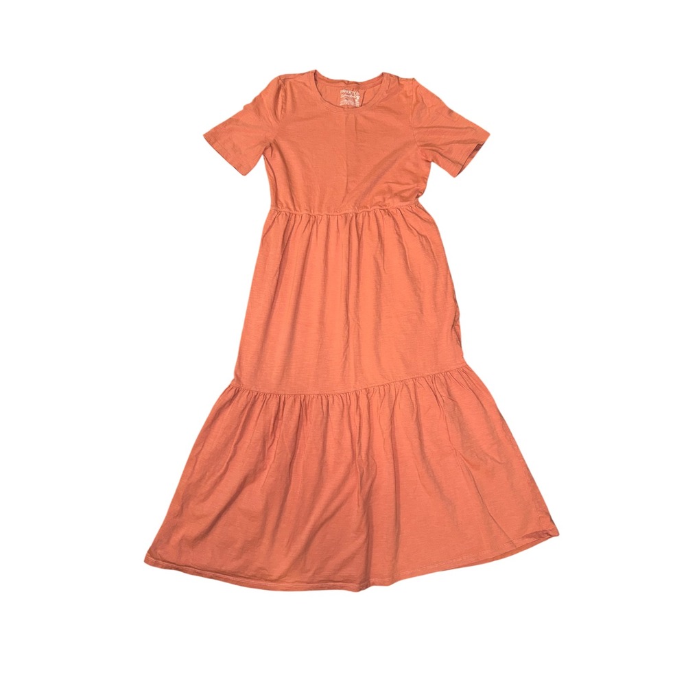 Faherty Sunwashed Midi Dress Womens Medium Coral Organic Cotton Tiered